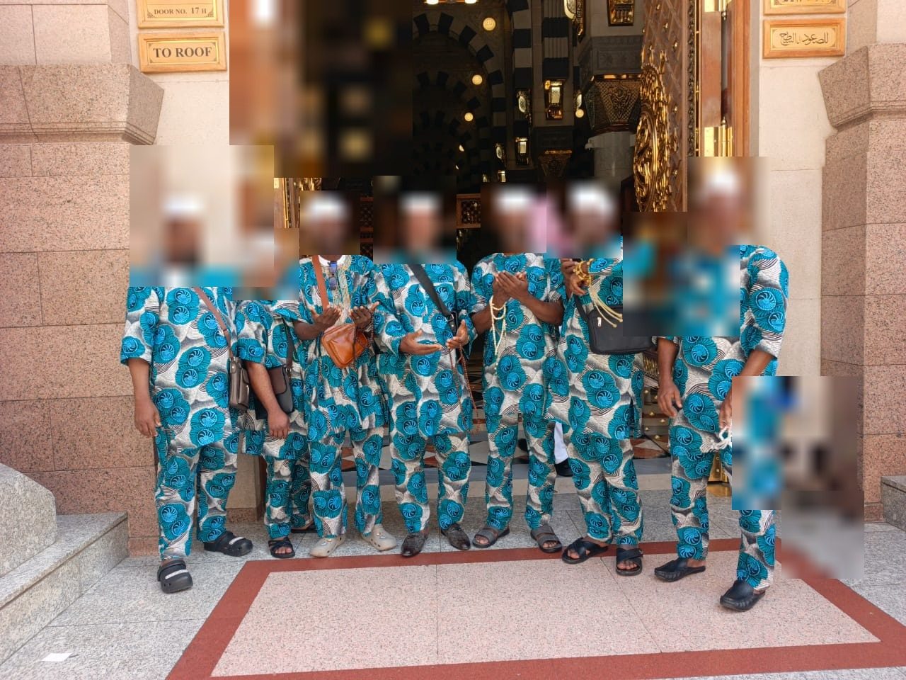 Al Mubarak pilgrims at the entrance of Masjid an-Nabawi, Madinah